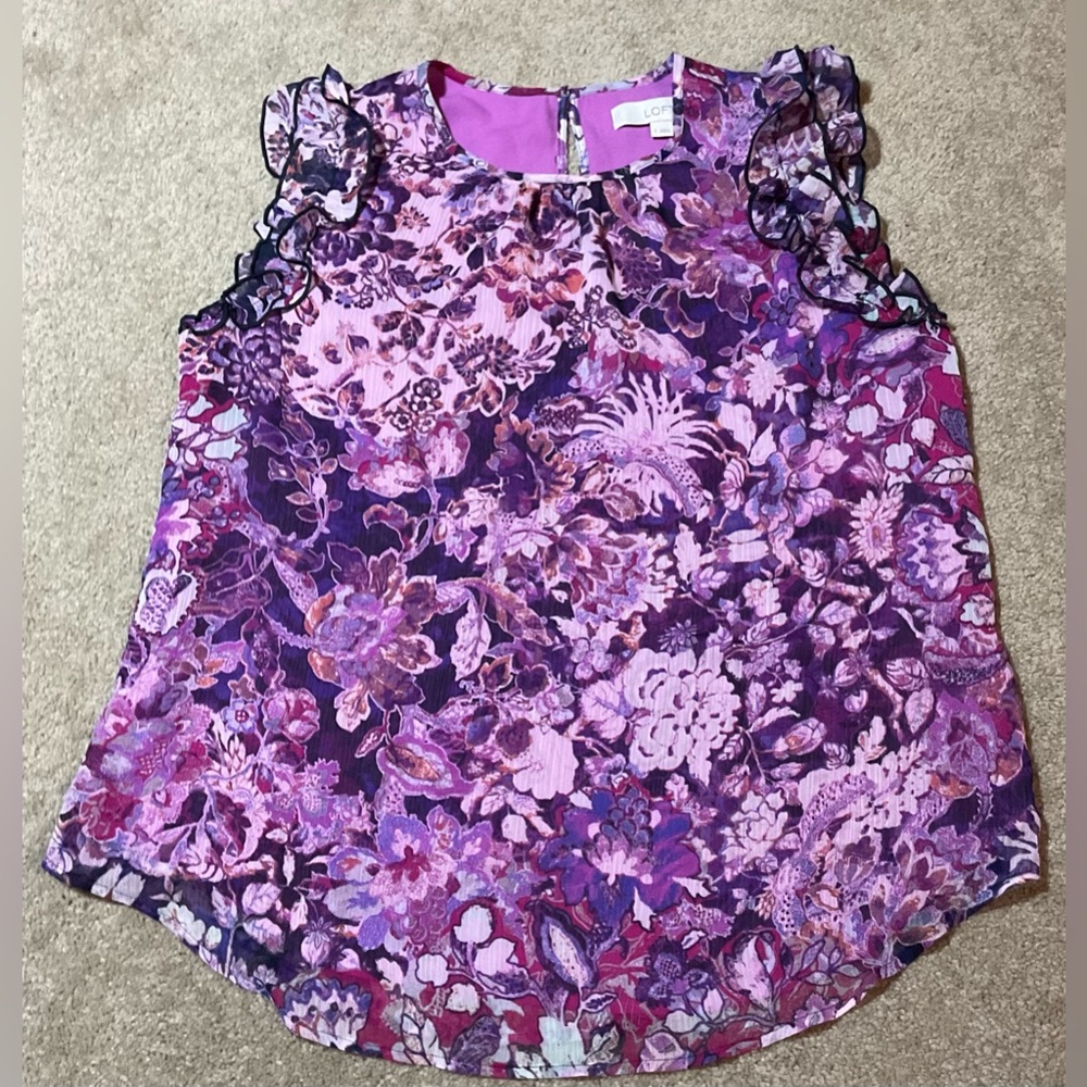 LOFT Floral Ruffle Sleeve Blouse In Women's Size S